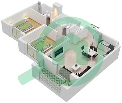 المخططات الطابقية لتصميم النموذج / الوحدة 2A-2/23 شقة 2 غرفة نوم - سيان بيتش رزيدنس من ايجل هيلز