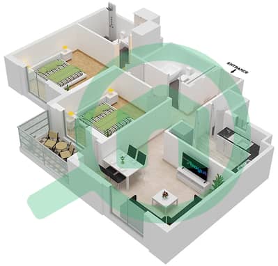 المخططات الطابقية لتصميم النموذج / الوحدة 2C-1/8 شقة 2 غرفة نوم - سيان بيتش رزيدنس من ايجل هيلز