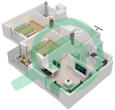 المخططات الطابقية لتصميم النموذج / الوحدة 2C-1/11 شقة 2 غرفة نوم - سيان بيتش رزيدنس من ايجل هيلز