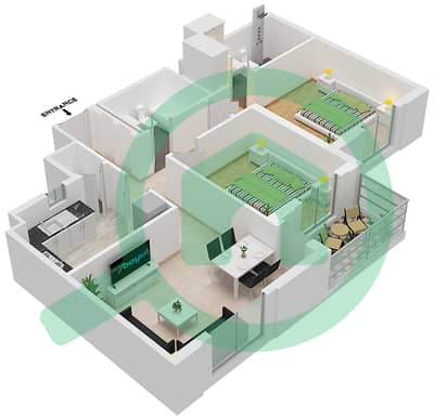 المخططات الطابقية لتصميم النموذج / الوحدة 2C-1M/8,13 شقة 2 غرفة نوم - سيان بيتش رزيدنس من ايجل هيلز