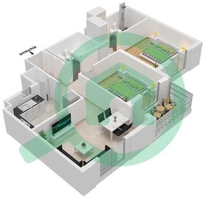 Cyan Beach Residence by Eagle Hills - 2 Bedroom Apartment Type/unit 2C-1M/8,13 Floor plan