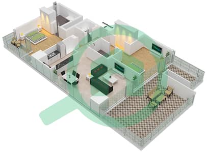 المخططات الطابقية لتصميم النموذج 1 شقة 2 غرفة نوم - جاي ون
