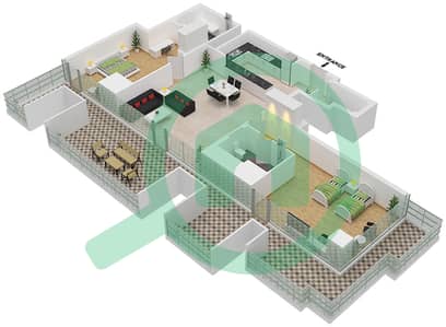 المخططات الطابقية لتصميم النموذج 6 شقة 2 غرفة نوم - جاي ون