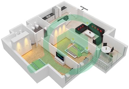 المخططات الطابقية لتصميم النموذج 01 شقة 2 غرفة نوم - جاي ون