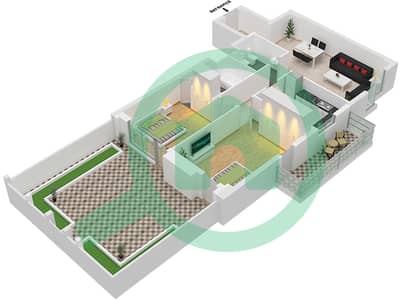 المخططات الطابقية لتصميم النموذج 02 شقة 2 غرفة نوم - جاي ون