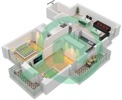 المخططات الطابقية لتصميم النموذج 2A شقة 2 غرفة نوم - جاي ون