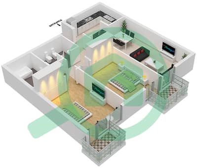 المخططات الطابقية لتصميم النموذج 04 شقة 2 غرفة نوم - جاي ون
