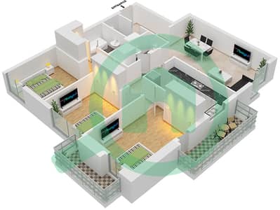 المخططات الطابقية لتصميم النموذج 01 شقة 3 غرف نوم - جاي ون