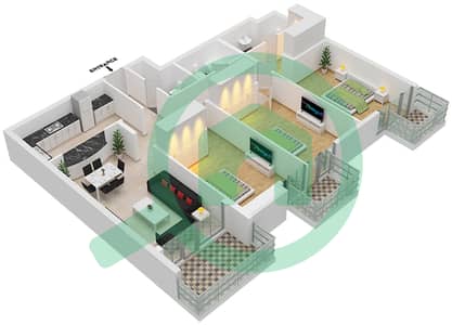 المخططات الطابقية لتصميم النموذج 02 شقة 3 غرف نوم - جاي ون