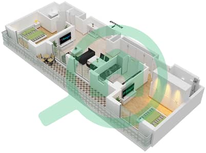 المخططات الطابقية لتصميم النموذج / الوحدة 2H-1/9 شقة 2 غرفة نوم - سيان بيتش رزيدنس من ايجل هيلز