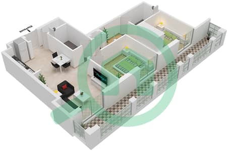 Cyan Beach Residence by Eagle Hills - 2 Bedroom Apartment Type/unit 2J-1/4 Floor plan