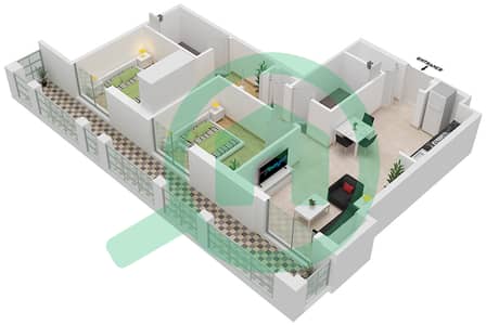 雄鹰山庄赛恩海滩公寓 - 2 卧室公寓类型／单位2J-1M/14戶型图