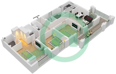 Cyan Beach Residence by Eagle Hills - 3 Bedroom Apartment Type/unit 3A-1/6 Floor plan