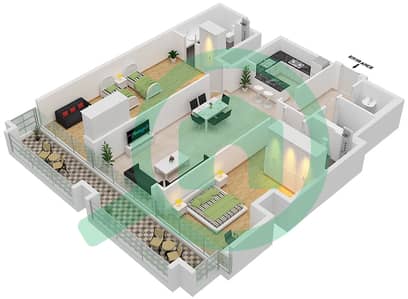 المخططات الطابقية لتصميم النموذج 4 شقة 2 غرفة نوم - جاي ون برج B