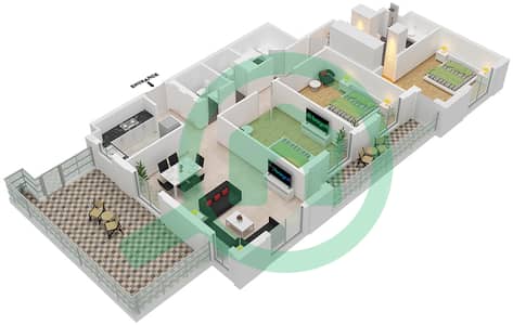 雄鹰山庄赛恩海滩公寓 - 3 卧室公寓类型／单位3C-1M/18戶型图