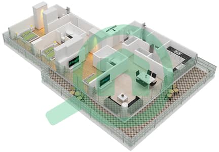 المخططات الطابقية لتصميم الوحدة 2 FLOOR 7 شقة 3 غرف نوم - غولف تراسB
