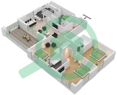 المخططات الطابقية لتصميم النموذج / الوحدة 3D-2M/3 شقة 3 غرف نوم - سيان بيتش رزيدنس من ايجل هيلز