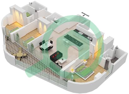 المخططات الطابقية لتصميم النموذج A شقة 3 غرف نوم - برج ميرا شمس 2