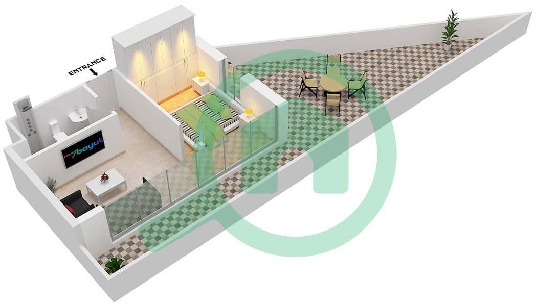 المخططات الطابقية لتصميم الوحدة A01 FLOOR 2 شقة 1 غرفة نوم - راديسون دبي داماك هيلز (أرتيسيا A) interactive3D