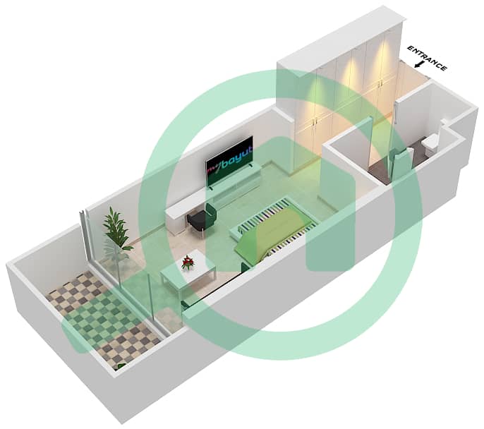 المخططات الطابقية لتصميم الوحدة A02 FLOOR 2 شقة استوديو - راديسون دبي داماك هيلز (أرتيسيا A) interactive3D