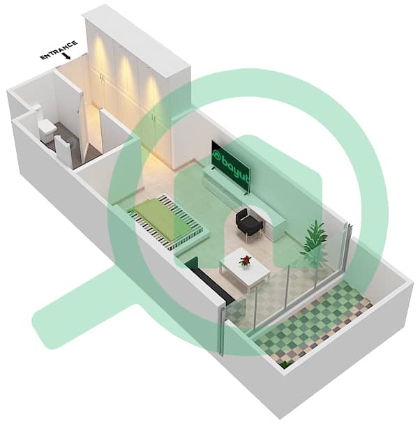 المخططات الطابقية لتصميم الوحدة A03  FLOOR 2 شقة استوديو - راديسون دبي داماك هيلز (أرتيسيا A) interactive3D