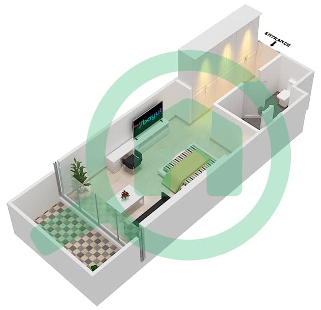 المخططات الطابقية لتصميم الوحدة A06  FLOOR 2 شقة استوديو - راديسون دبي داماك هيلز (أرتيسيا A) interactive3D