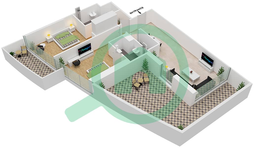 المخططات الطابقية لتصميم الوحدة A09 FLOOR 2 شقة 2 غرفة نوم - راديسون دبي داماك هيلز (أرتيسيا A) interactive3D