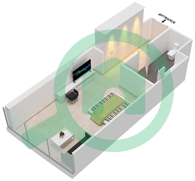 المخططات الطابقية لتصميم الوحدة A11  FLOOR 2 شقة استوديو - راديسون دبي داماك هيلز (أرتيسيا A) interactive3D