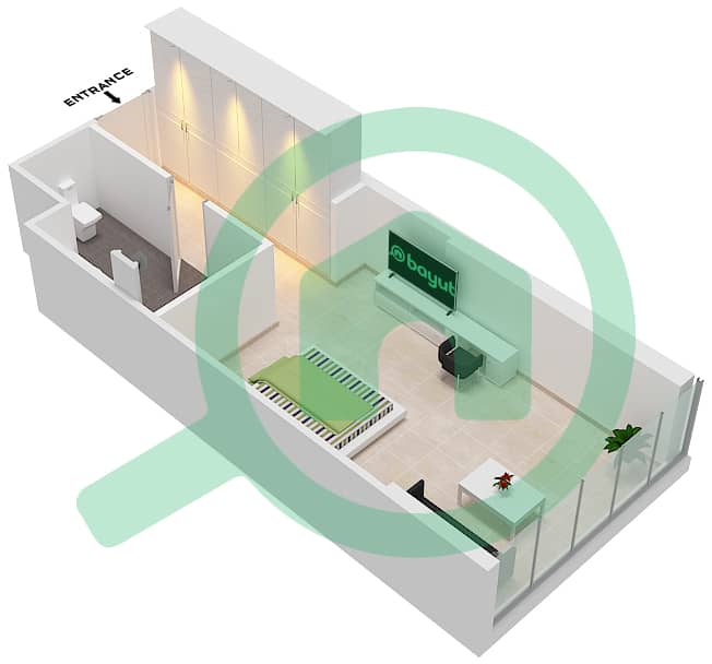المخططات الطابقية لتصميم الوحدة A14  FLOOR 2 شقة استوديو - راديسون دبي داماك هيلز (أرتيسيا A) interactive3D