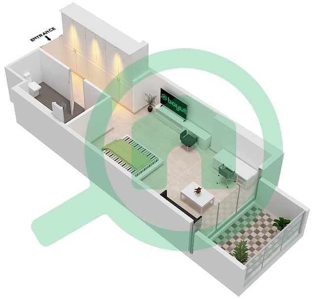 المخططات الطابقية لتصميم الوحدة A03  FLOOR 4-23 شقة استوديو - راديسون دبي داماك هيلز (أرتيسيا A) interactive3D