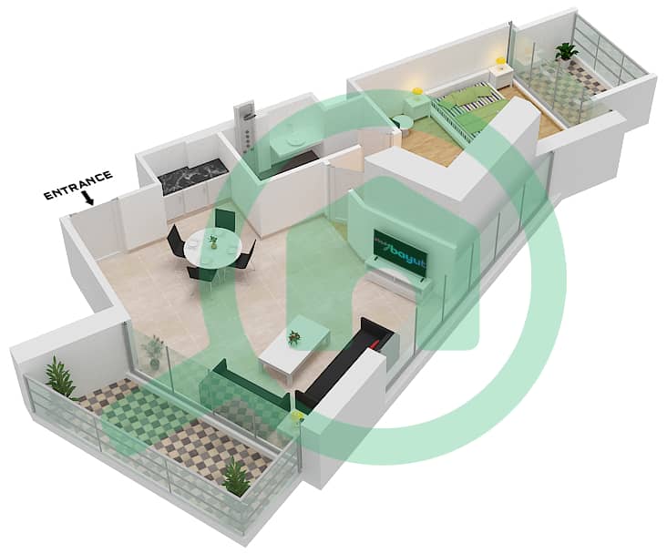 المخططات الطابقية لتصميم الوحدة A04 FLOOR 4-20 شقة 1 غرفة نوم - راديسون دبي داماك هيلز (أرتيسيا A) interactive3D