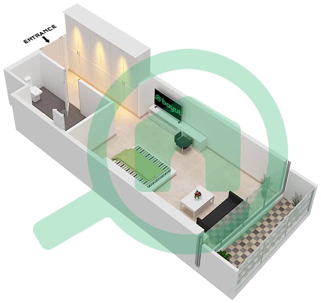 المخططات الطابقية لتصميم الوحدة A07  FLOOR 4 شقة استوديو - راديسون دبي داماك هيلز (أرتيسيا A) interactive3D