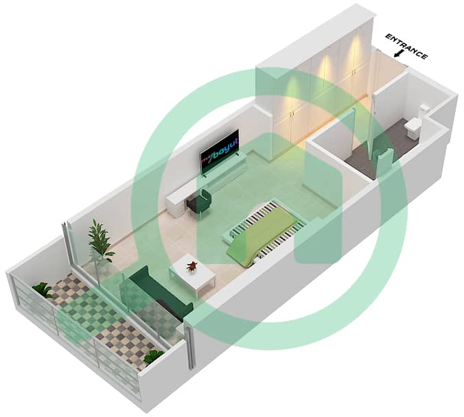 المخططات الطابقية لتصميم الوحدة A08  FLOOR 4 شقة استوديو - راديسون دبي داماك هيلز (أرتيسيا A) interactive3D