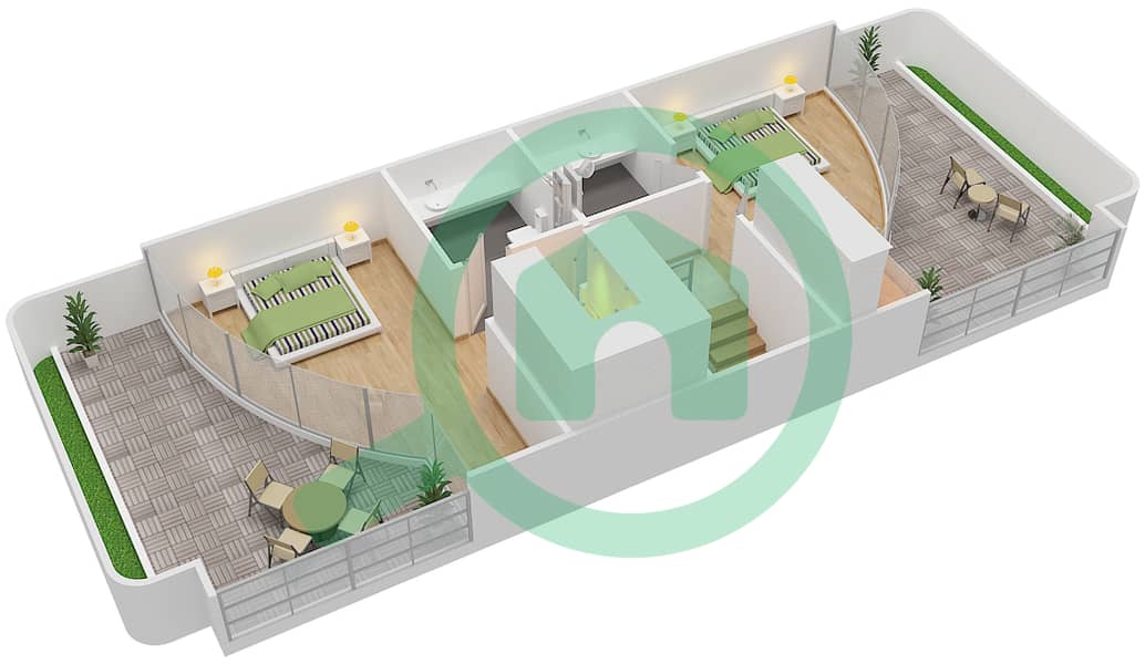 المخططات الطابقية لتصميم الوحدة 301 شقة 2 غرفة نوم - فلل مايرا First Floor interactive3D