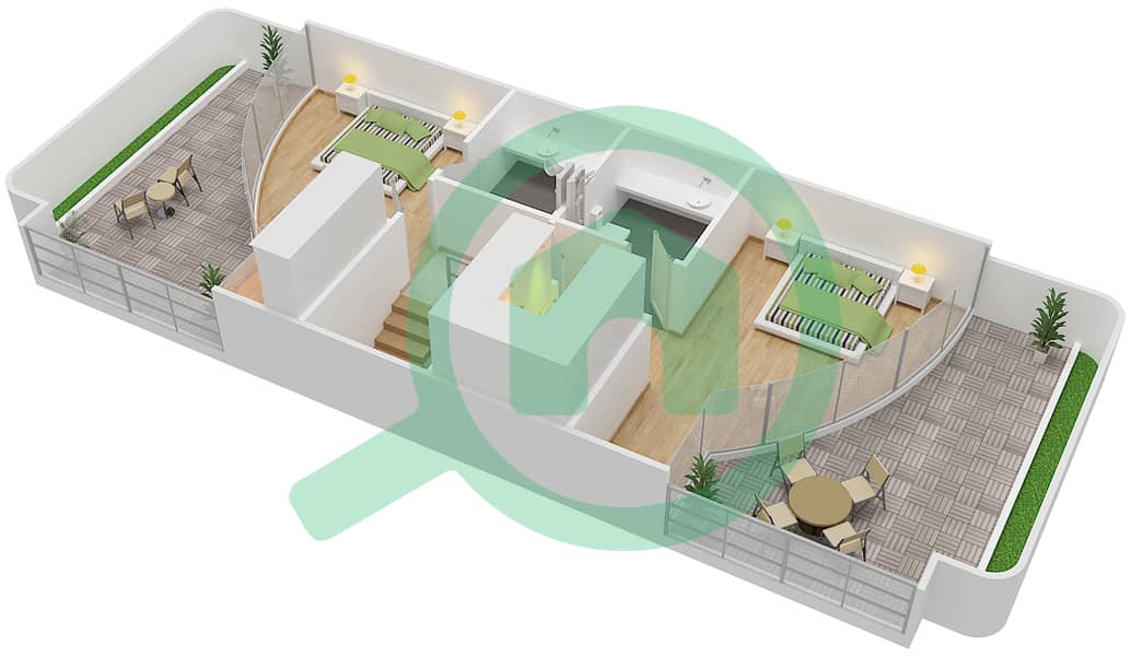 المخططات الطابقية لتصميم الوحدة 316 شقة 2 غرفة نوم - فلل مايرا First Floor interactive3D