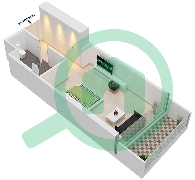 المخططات الطابقية لتصميم الوحدة A09  FLOOR 4 شقة استوديو - راديسون دبي داماك هيلز (أرتيسيا A) interactive3D