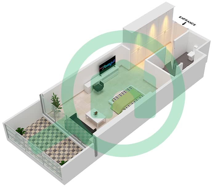 المخططات الطابقية لتصميم الوحدة A10 FLOOR 4 شقة استوديو - راديسون دبي داماك هيلز (أرتيسيا A) interactive3D