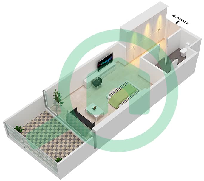 المخططات الطابقية لتصميم الوحدة A12  FLOOR 4 شقة استوديو - راديسون دبي داماك هيلز (أرتيسيا A) interactive3D