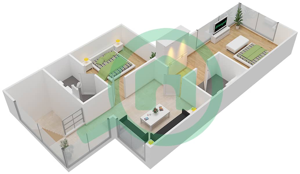 المخططات الطابقية لتصميم النموذج A تاون هاوس 3 غرف نوم - فلل ويستار كونستيلاشن Second Floor interactive3D