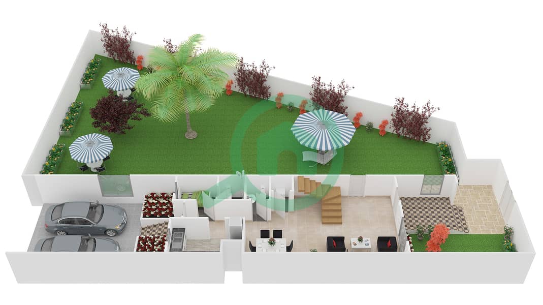 瓦伦西亚公园 - 3 卧室别墅类型3戶型图 Ground Floor interactive3D