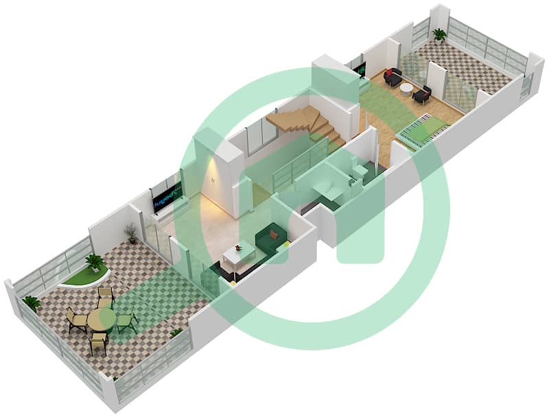 المخططات الطابقية لتصميم النموذج 3 فیلا 3 غرف نوم - فالنسيا بارك First Floor interactive3D