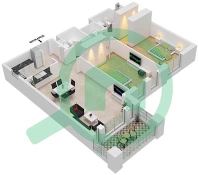 المخططات الطابقية لتصميم النموذج / الوحدة A/ 5 شقة 2 غرفة نوم - رحال