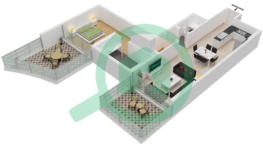 Azizi Mina - 1 Bedroom Apartment Unit 16 FLOOR 2 Floor plan