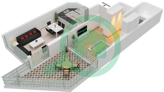 Азизи Мина - Апартамент 1 Спальня планировка Единица измерения 16 FLOOR 3
