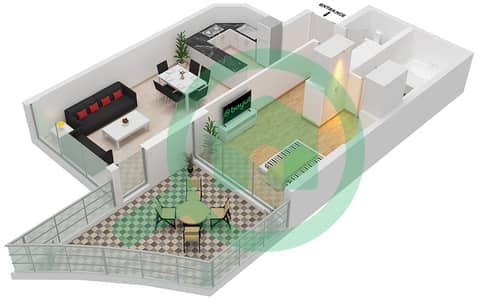 Азизи Мина - Апартамент 1 Спальня планировка Единица измерения 17 FLOOR 3
