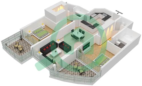 Азизи Мина - Апартамент 2 Cпальни планировка Единица измерения 11 FLOOR 4,5