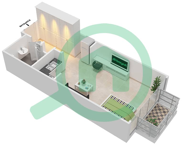المخططات الطابقية لتصميم النموذج A شقة استوديو - سيجنتشر ليفينج interactive3D