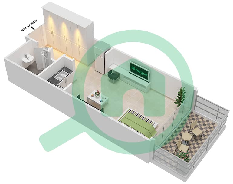 المخططات الطابقية لتصميم النموذج B شقة استوديو - سيجنتشر ليفينج interactive3D