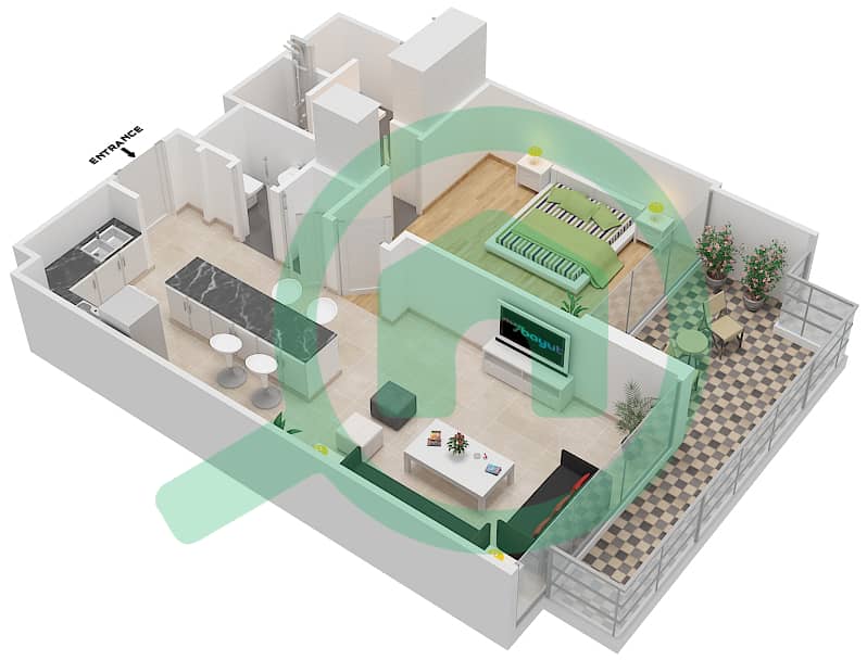 Signature Livings - 1 Bedroom Apartment Type C Floor plan interactive3D