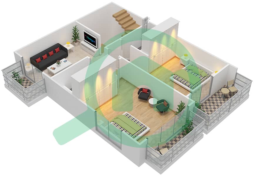 المخططات الطابقية لتصميم النموذج A تاون هاوس 3 غرف نوم - ويستار لا ريزيدنسيا ديل سول First Floor interactive3D